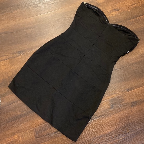 GRASS COLLECTION BLACK BANDAGE BODYCON STUDDED STRAPLESS  MINI DRESS SZ 9 - Picture 12 of 12